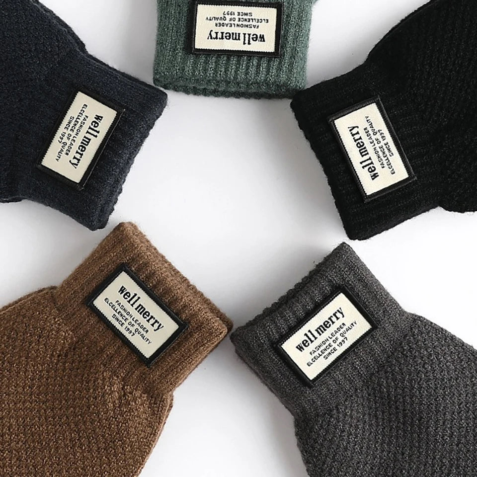 GTUBIKE Knit Thermal Men's Gloves Plus-Size Fleece Autumn Winter Soft Thick Elastic Jacquard Wool Touch Screen Warm Gloves
