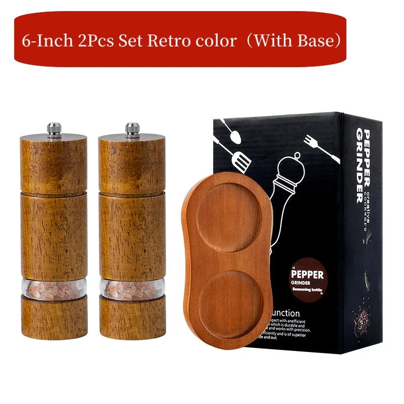 Household Solid Wood Manual Pepper Grinder,Sea Salt Pepper Mills,Black Pepper Seasoning Jar Bottle,Transparent Oak Grinder Tool