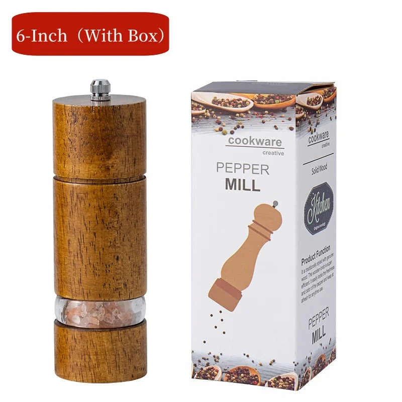Household Solid Wood Manual Pepper Grinder,Sea Salt Pepper Mills,Black Pepper Seasoning Jar Bottle,Transparent Oak Grinder Tool