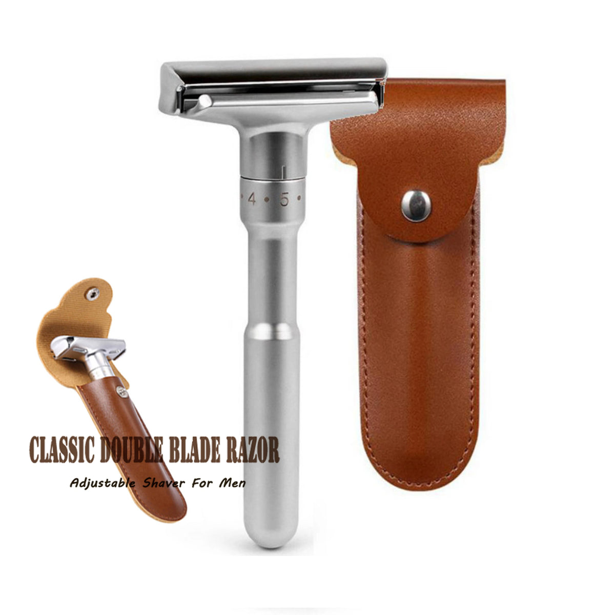 Adjustable Safety Razor Double Edge Classic Mens Shaving Hair Removal Shaver it with 5 PCS Titanium Coated Blades Shaver