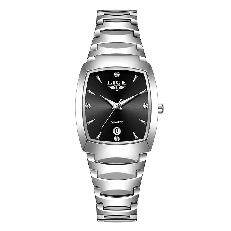LIGE Women's Fashion Square Watches Gold Alloy Strap Luxury Ladies Quartz Wristwatches Female Diamond Scale Clock+Gift Box