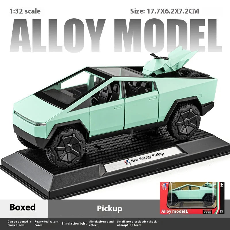 Cybertruck Pickup Trailer RV Metal Alloy Toys Car Model Diecast Off-road Vehicle Gift For Boys Kids Collection truck ornaments