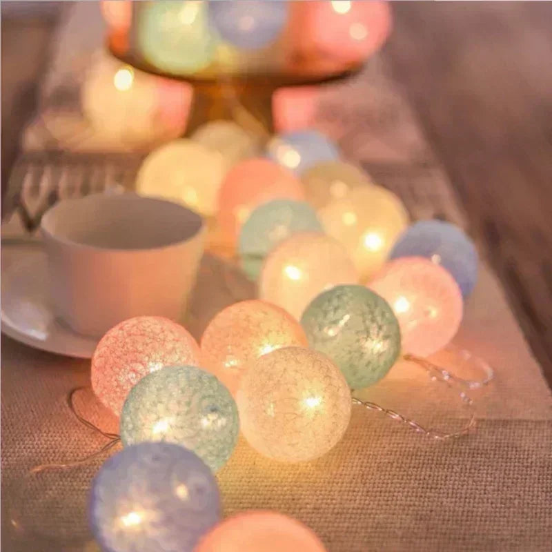 Premium 20LED Cotton Ball String Lights - Rattan Lantern Decoration