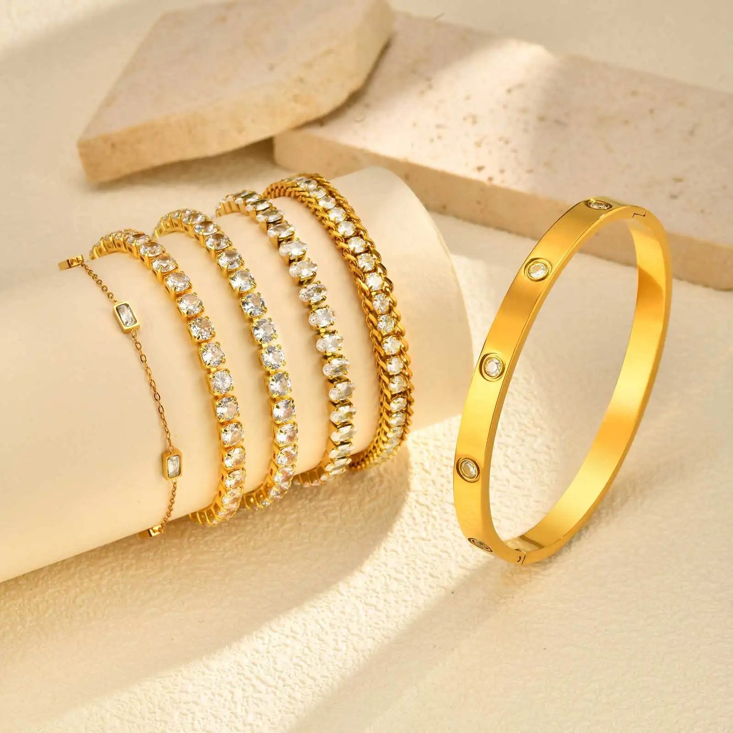 Crystal CZ Bracelet Waterproof, Tennis Hand Chain Bracelets For Women, Stainless Steel Wholesale Jewelry