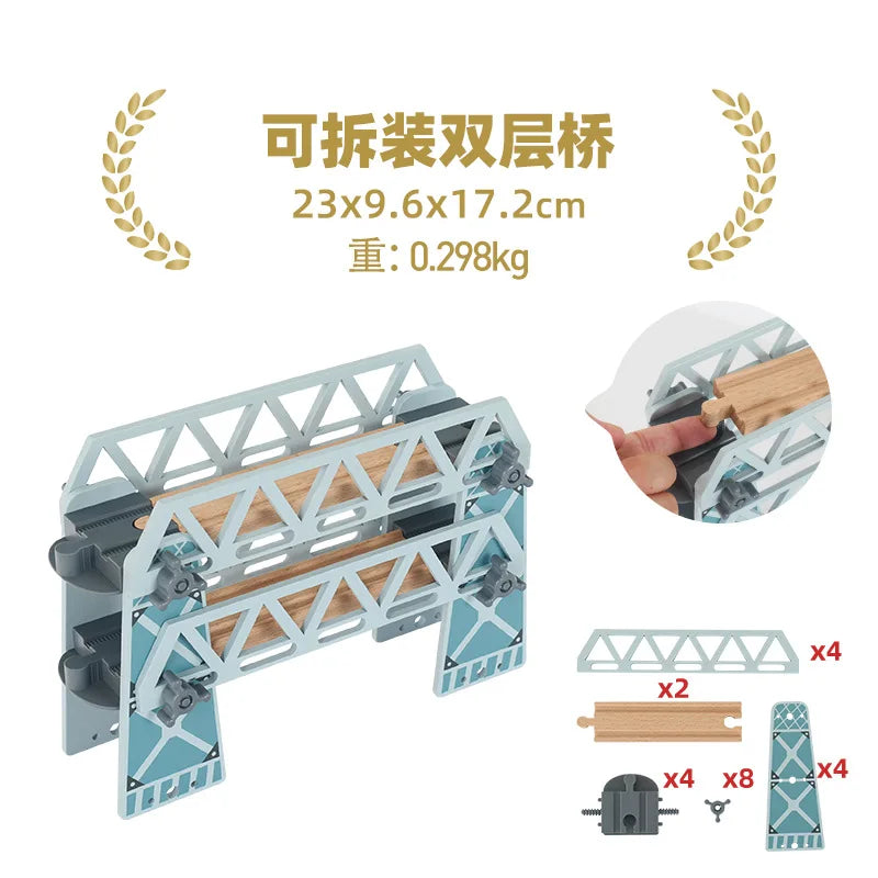 Wooden Train Tracks Accessories set Wood Railway Tracks Wooden Bridge Tunnel fit for Wood Tracks Toys Educational Toys
