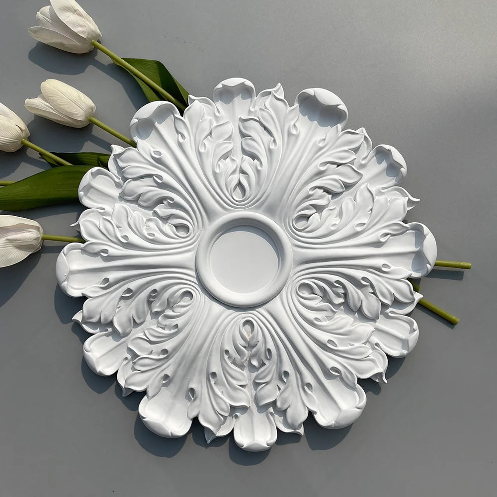 PU Polyurethane Material Imitation Plaster Lamp Panel Living Room Chandelier Ceiling Crystal Lamp Holder Disc Carved Lamp Panel