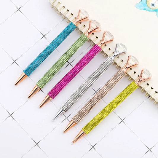 Lytwtw's Luxury Gold Ballpoint Pen Big Diamond Wedding Rose,Metal Stationery School Supplies  1 PCS Pen +5 PCS Refills