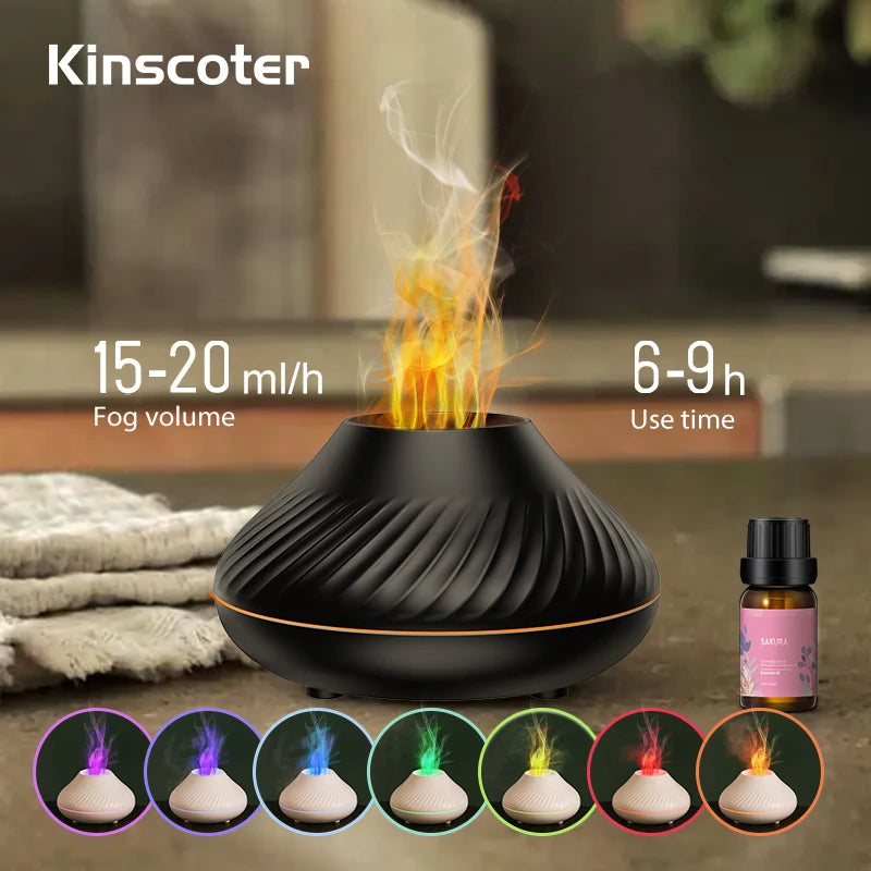 Volcanic Flame Aroma Diffuser - 130ml USB Essential Oil Humidifier with LED Night Light