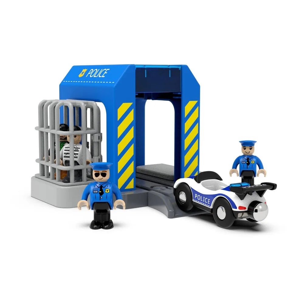 Plastic Fire Department Police Station Scene Wooden Train Track Accessories Wooden Track Parts Compatible with All Brands Track