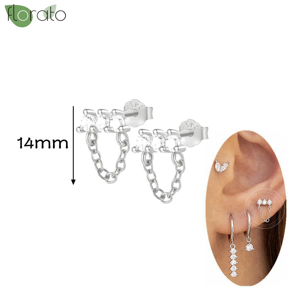 925 Silver Needle Exquisite Zircon Small Earrings Fashion Stud Earrings for Women Anti Allergy Cartilage Puncture Jewelry Gift