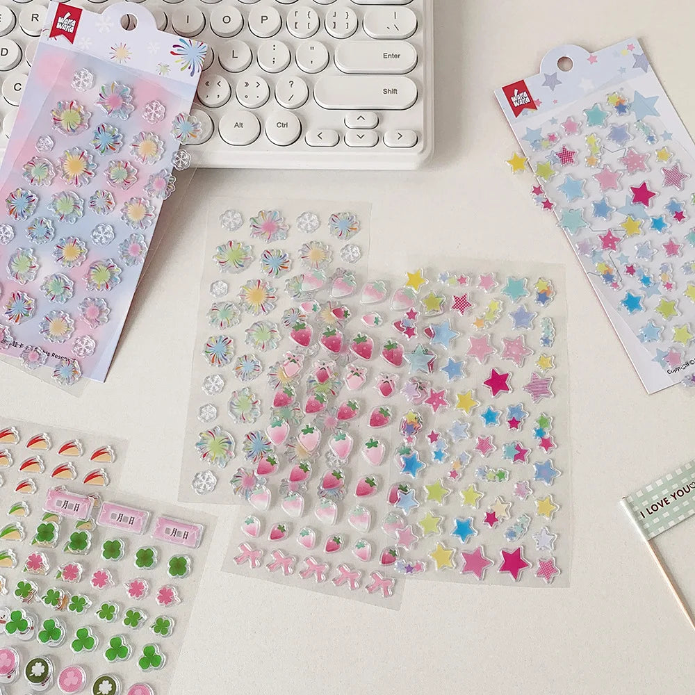 INS Style Cute Epoxy Strawberry Stationery Stickers Journal Stickers DIY Journal Decorative Sticker Phone Case Material Stickers