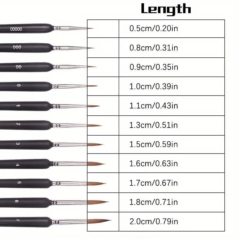 11Pcs/Set Hook Line Pen For Watercolor Oil Painting Extra Fine Soft Wolf Hair Hand Brush Gouache Acrylic Nail Art  Drawing