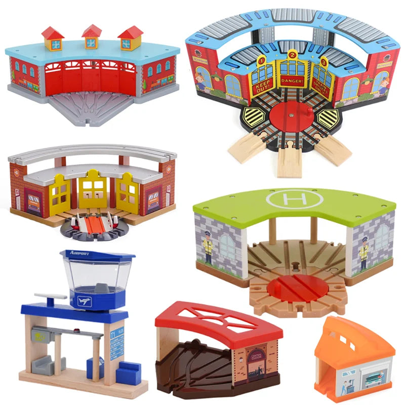 Wooden Train Track Accessories Garage Series Track Scene Toy For Children Fit All Brands Railway Christmas Gift For Toddler