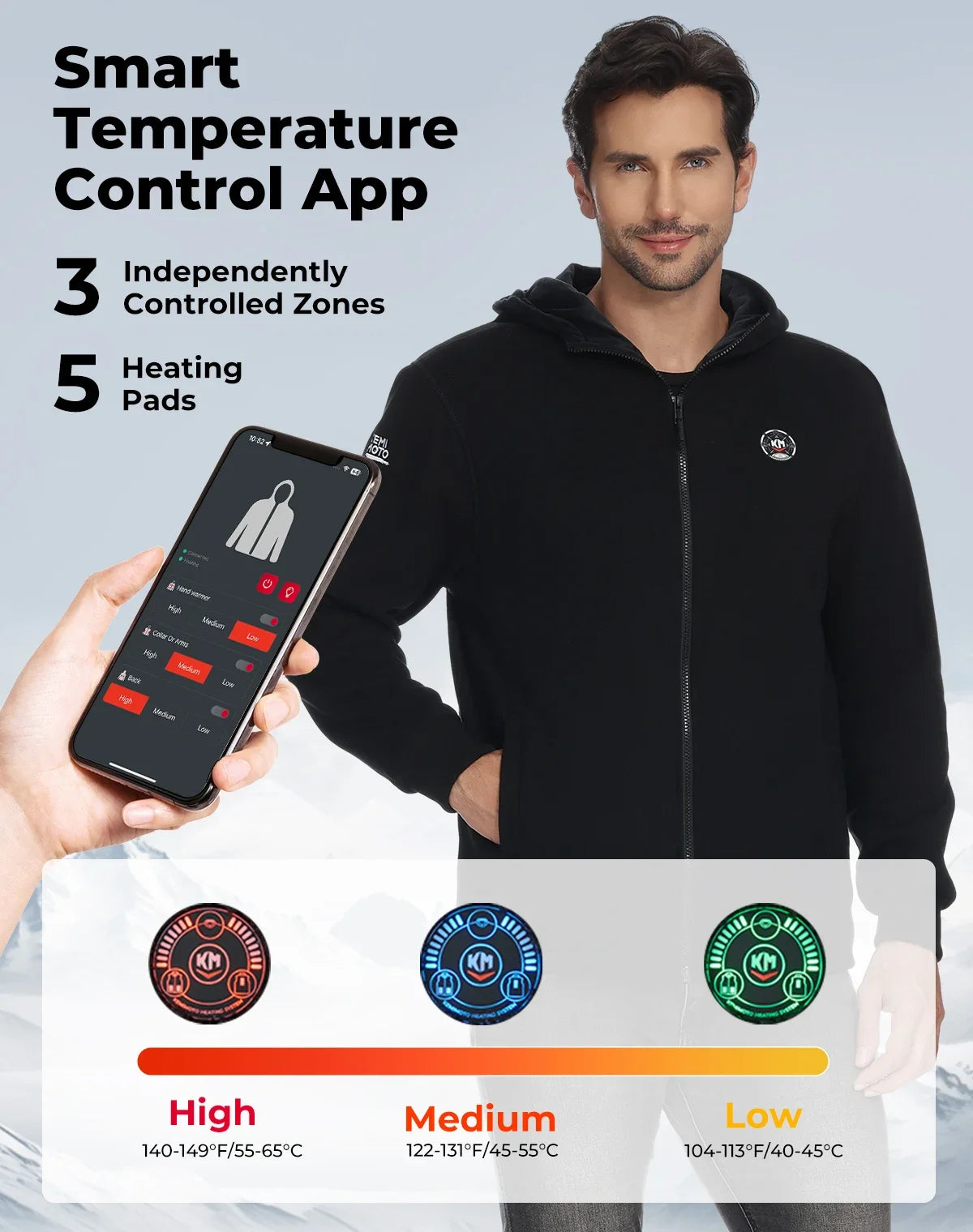 Heated Hoodie for Men Women Thermal Jacket with 20000mAh Battery Soft Black for Winter Outdoor Riding Skiing Hiking Sports Gear