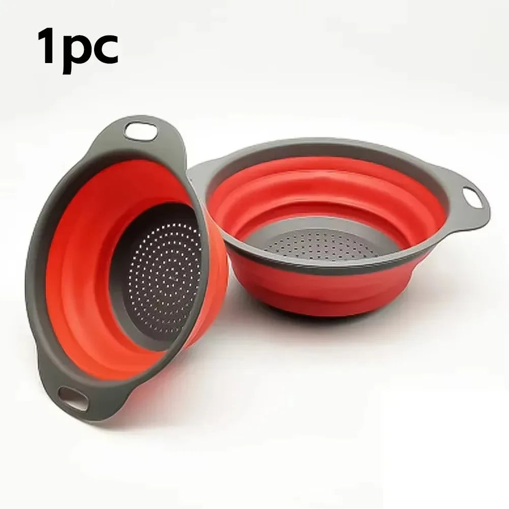 Collapsible Silicone Strainer Basket - Foldable Kitchen Colander for Fruits & Vegetables