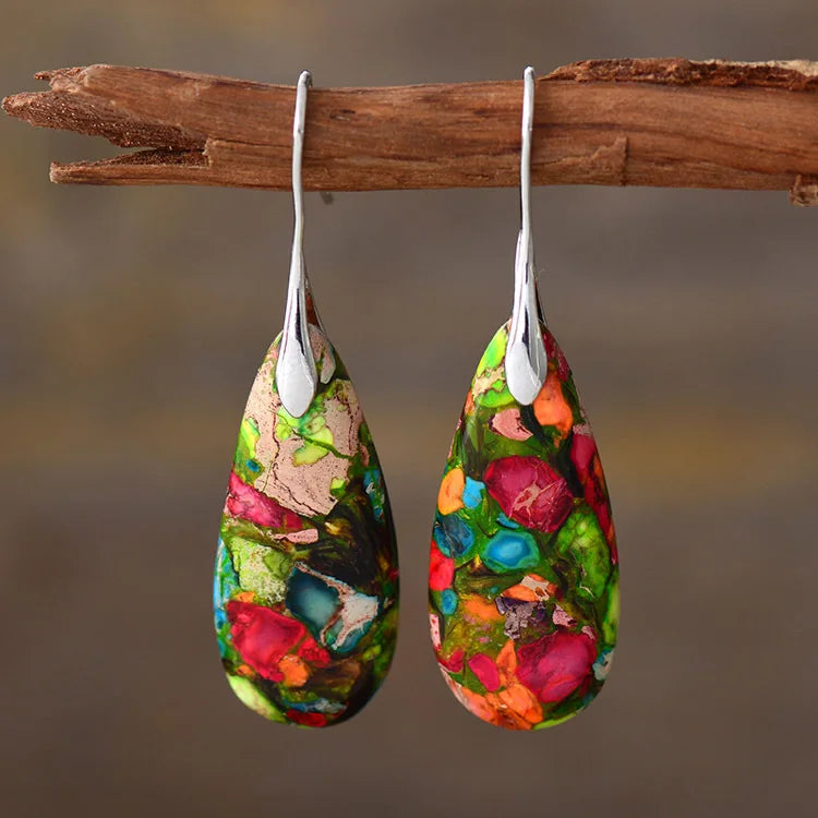 Premium Bohemian Natural Stone Drop Earrings - Geometric Pendant Jewelry