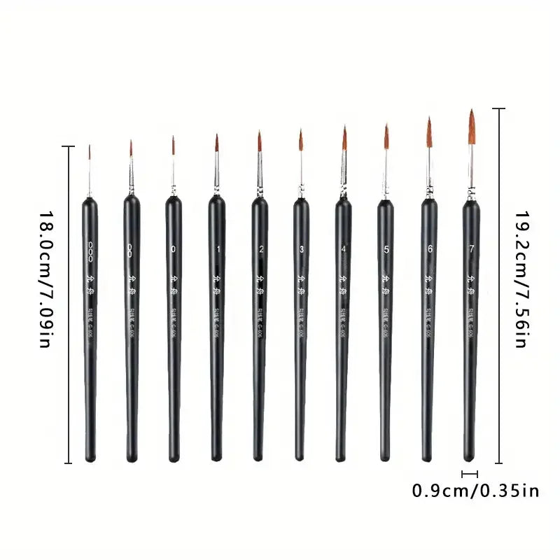11Pcs/Set Hook Line Pen For Watercolor Oil Painting Extra Fine Soft Wolf Hair Hand Brush Gouache Acrylic Nail Art  Drawing