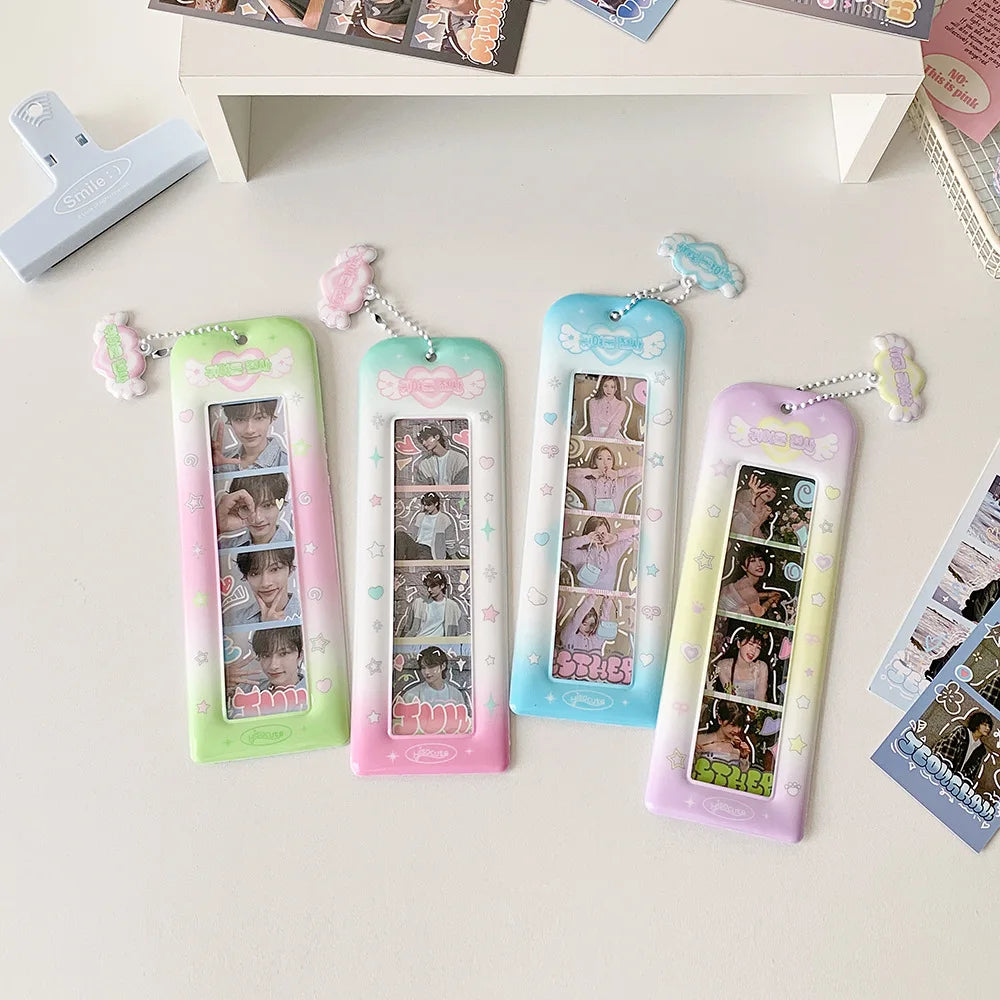 Ins Style Cute Angel Heart 4 Grid Card Holder Korea Idol Mini Card Storage Pendant Sets Life 4 cut Card Holder Bookmark Holder