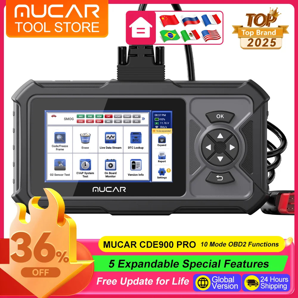 MUCAR CDE900 PRO OBD2 Scanner - Professional Automotive Diagnostic Tool with 32GB Storage