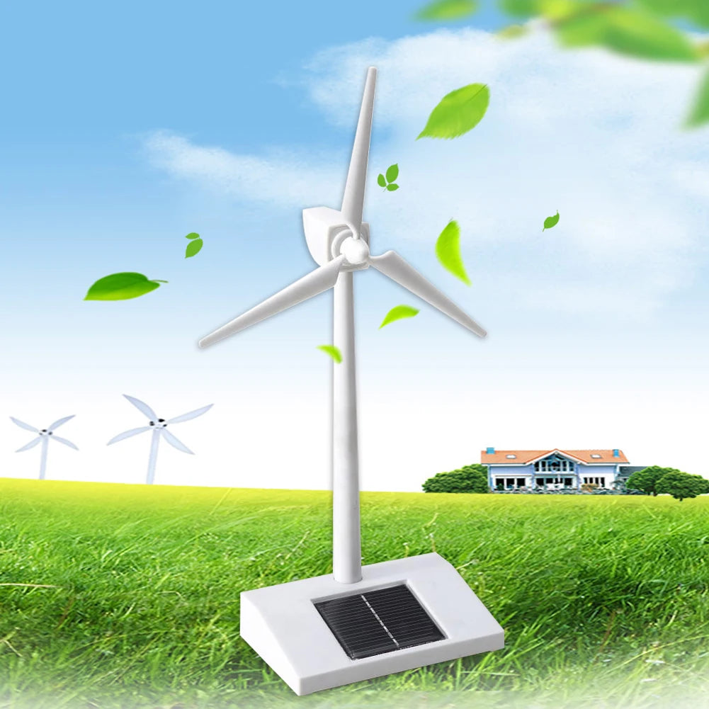 Solar Powered Teaching Windmill Props Rotatable 3D Windmill Assembled Model Energy-Saving Windmill for School Display Supplies