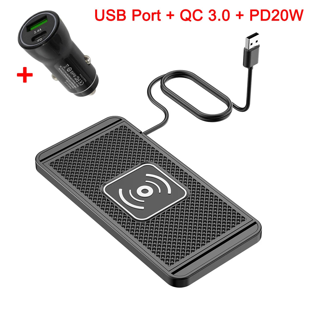 Premium Car Wireless Charger - 15W Fast Charging Silicone Pad Stand