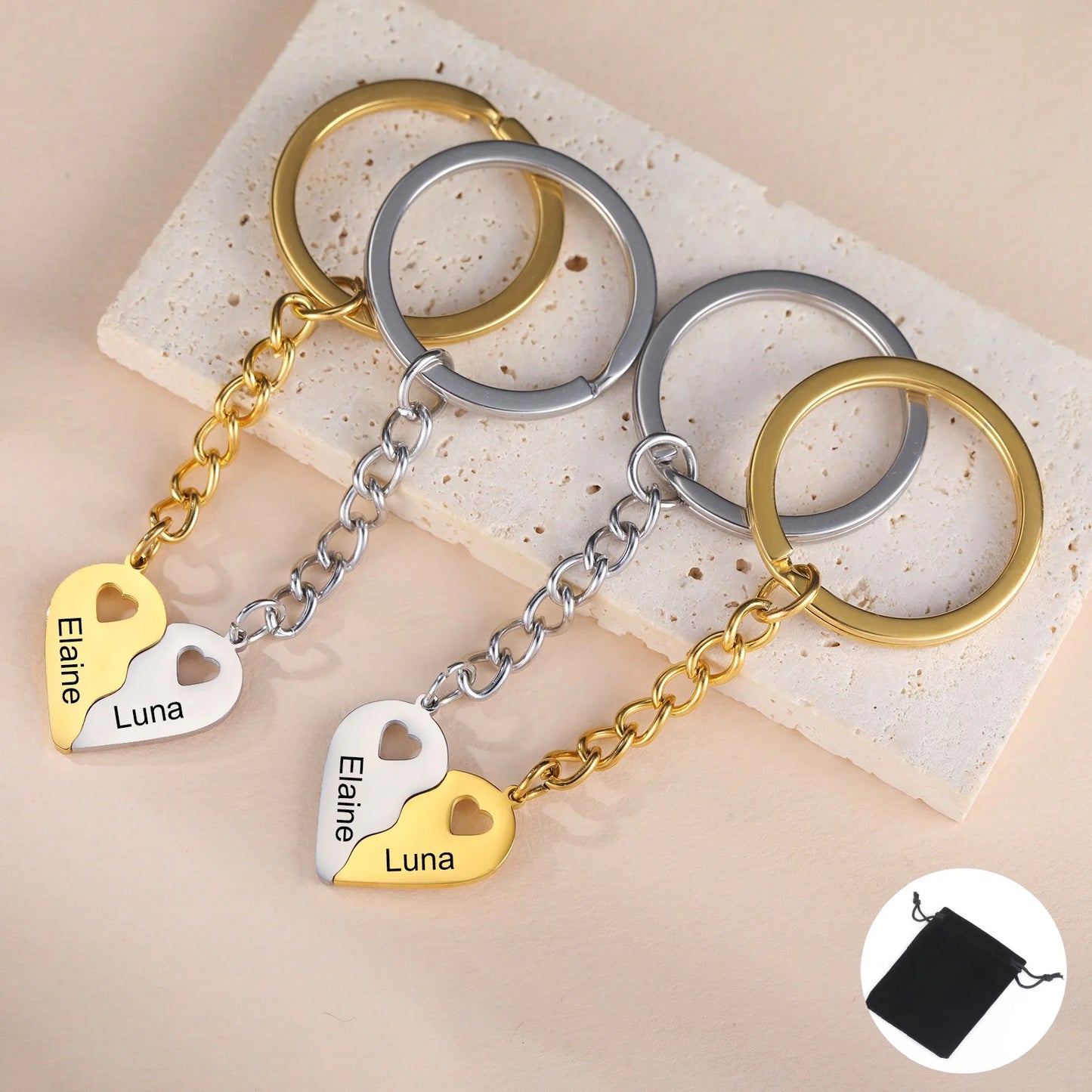 Customized Name Half Heart Keychain Stainless Steel Couple Heart Engraved Keychain Couple Key Bag Accessories Jewelry Gifts