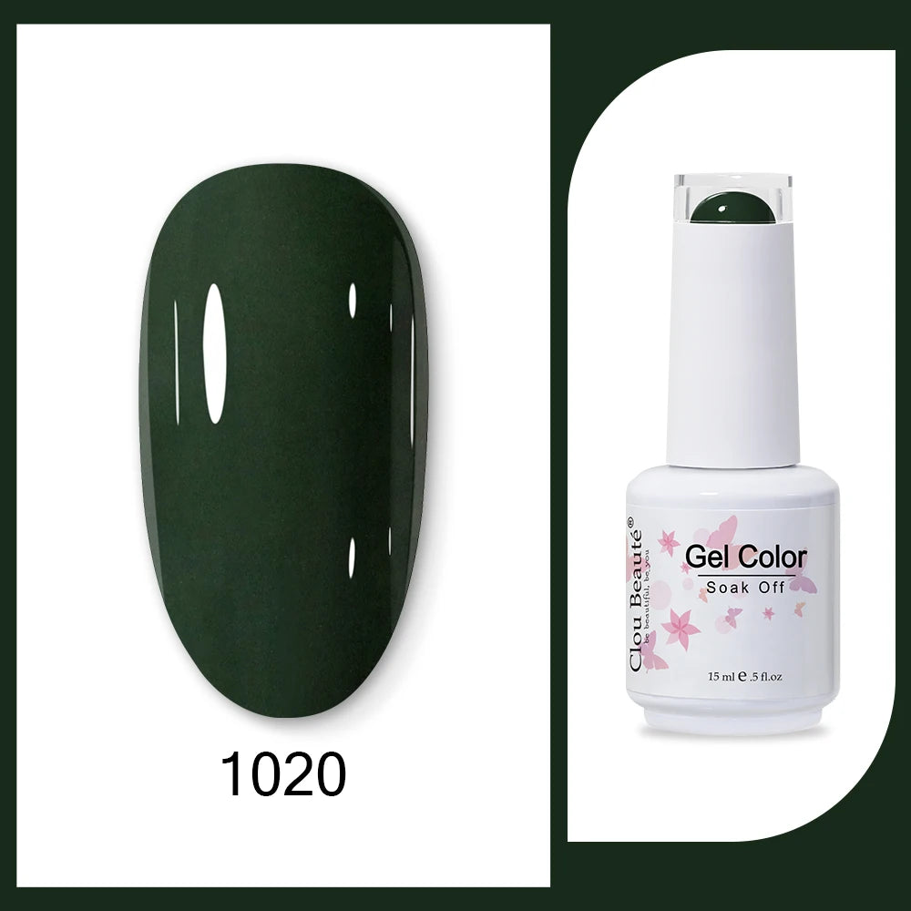 Clou Beaute 15ml HEMA TPO FREE Gel Nail Polish Bright Dark Army Green Gel Lacquer Semi Permanent Art Organic  Nail Gel Varnish