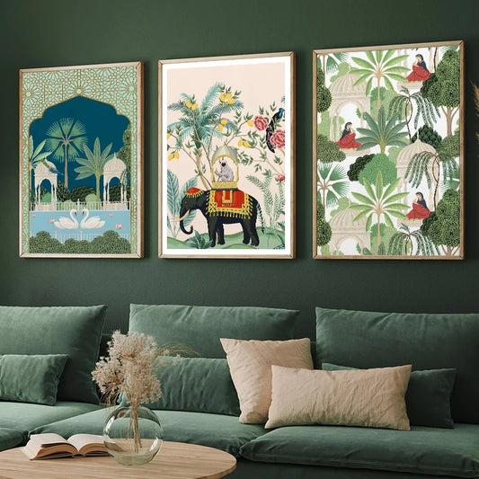Modern Indian Royal Art Peacock Elephant Poster and Prints for Living Room Vintage Canvas Painting Wall Art Picture Home Decor