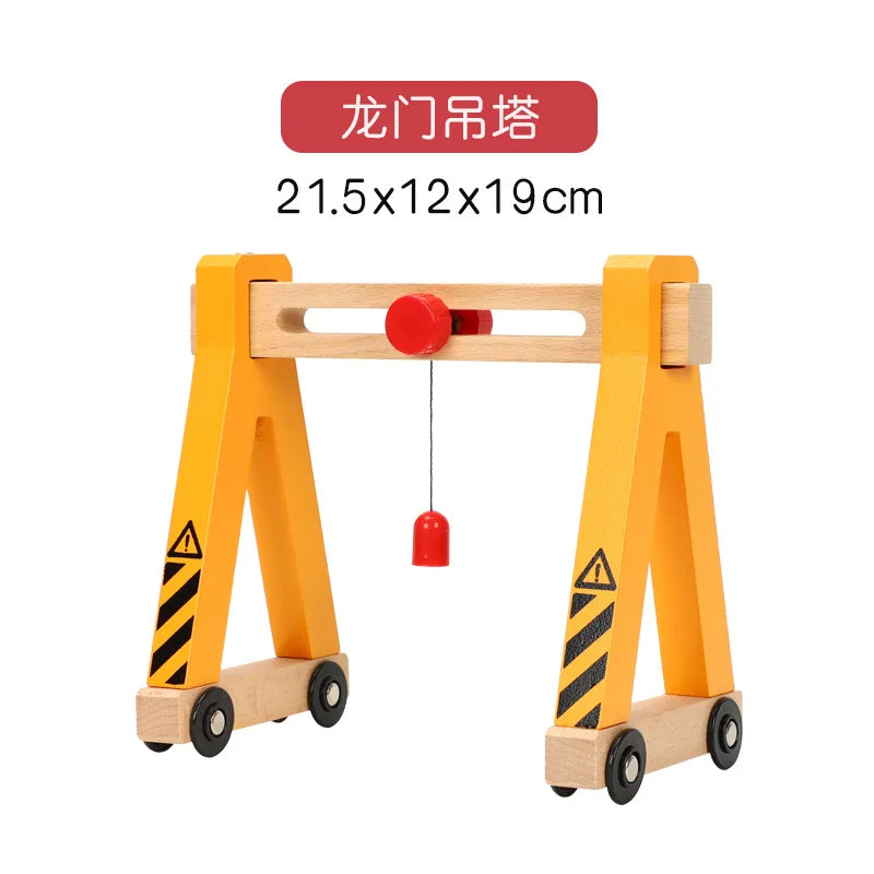 Wooden Train Tracks Scene Accessories Wooden Double Platform Gas Station Airplane Airport Educational DIY Toys For Children