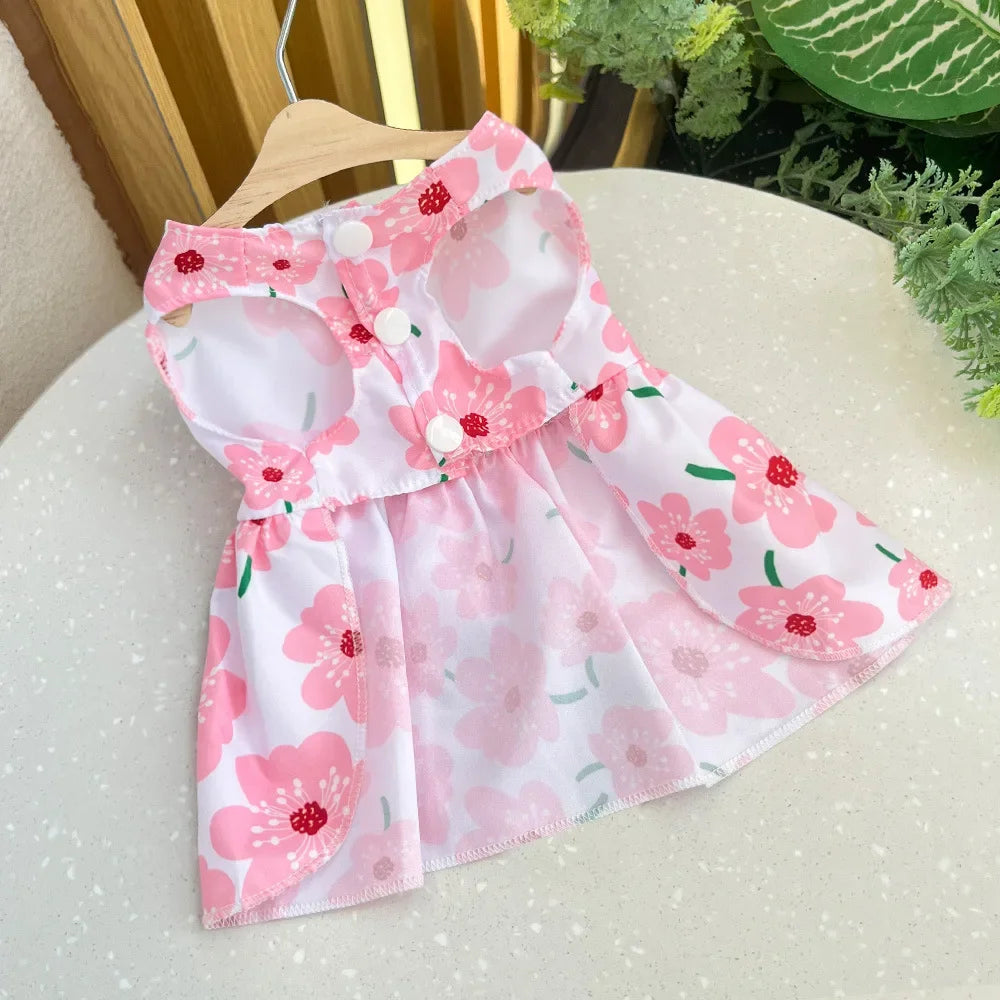 Floral Princess Dress for Dogs Spring Summer Puppy Dresses Sweet Pet Clothing Bichon Yorkshire Cute Printed Dog Cat Thin Skirt