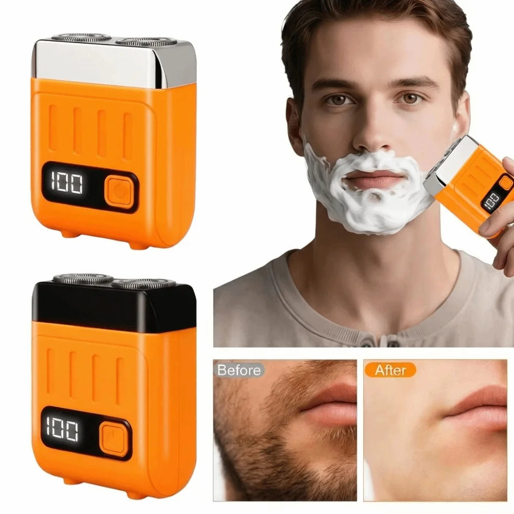 Smart Digital Display Dual Ring Mesh Mini Electric Shaver USB Rechargeable Dry and Wet Use Floating Razor Waterproof Low Noise
