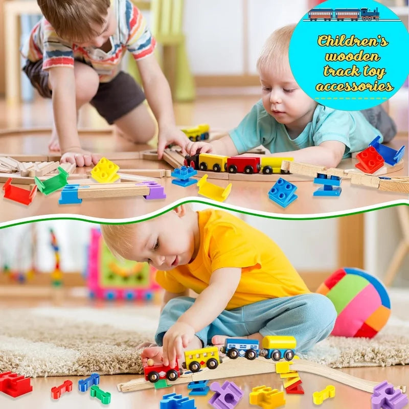 NEW Wooden Track Connector Set Building Block Connection Adapters Train Track Railway Rail Toy DIY For Kids Birthday Xmas Gifts