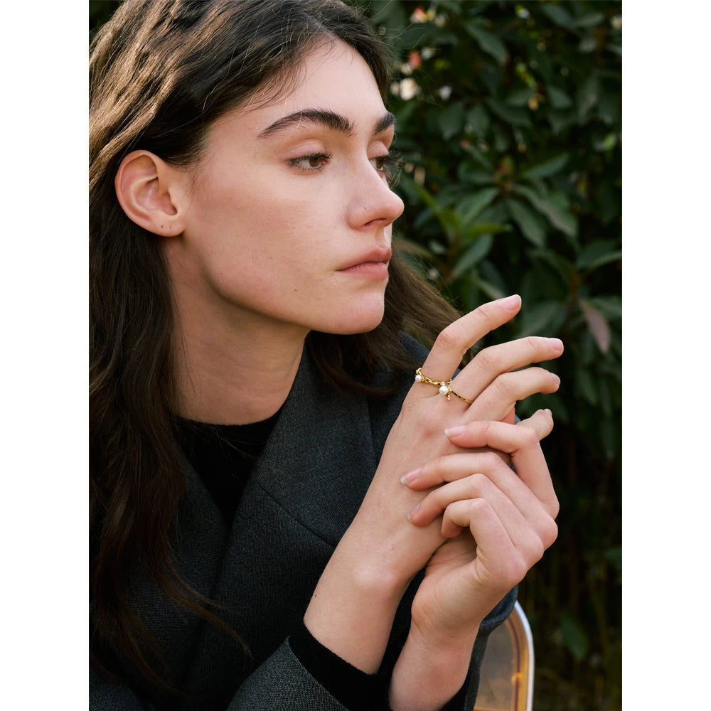 Yhpup 6789# Natural Pearl Chic Fashion Finger Ring 2025 Zirconia 18K Gold Color PVD Plated Stainless Steel Premium Jewelry Gift