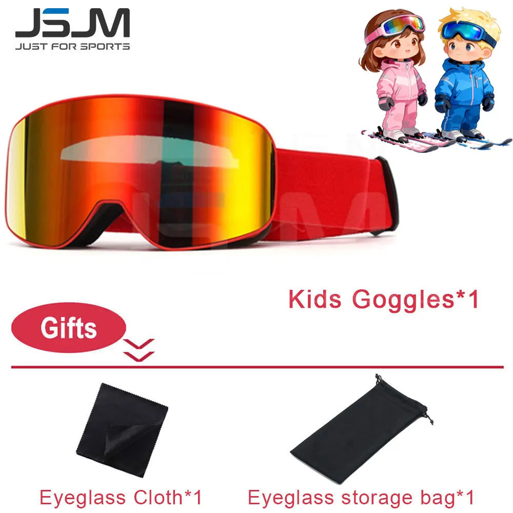 JSJM New Adults +Kids Professional Anti-Fog Ski Goggles Snowboard Goggles UV400 Double Layers Skiing Glasses XMAS New Year Gifts