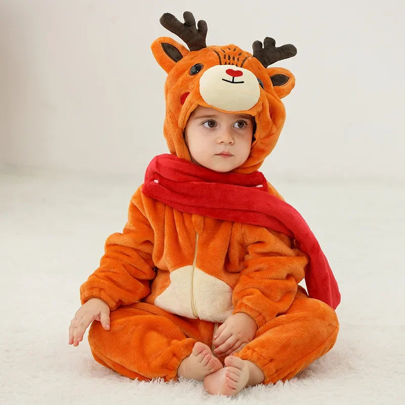 Premium Animal Kigurumi Baby Romper - Winter Flannel Costume Jumpsuit
