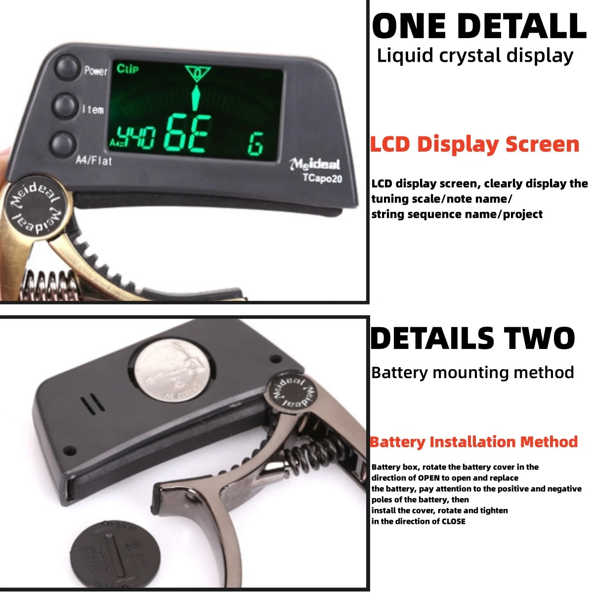 Premium 2-in-1 Guitar Tuner & Capo - LED Display for All Guitars
