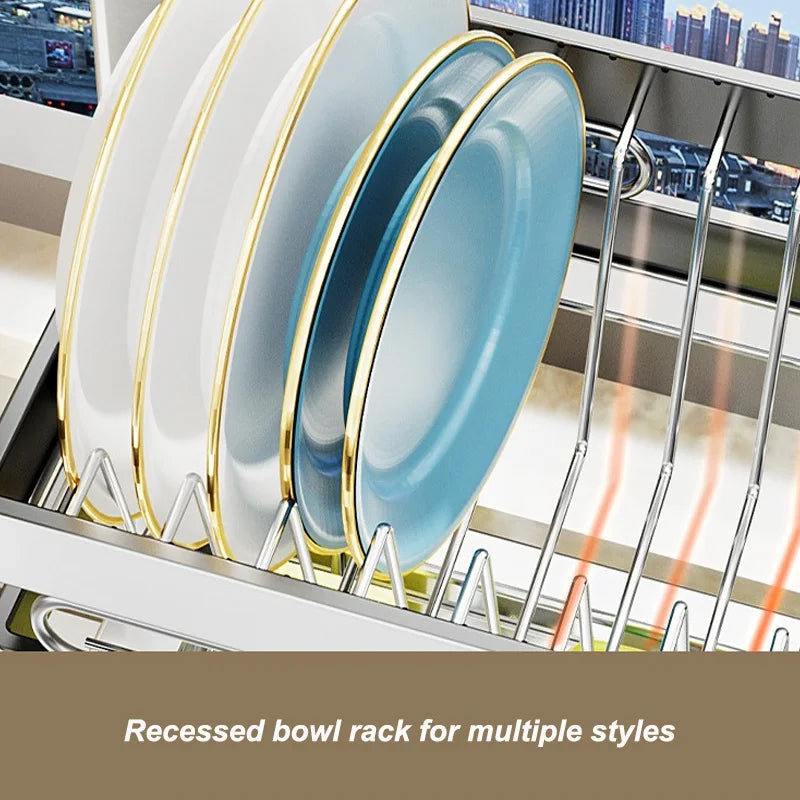 Stainless Steel Kitchen Sink Organizer Rack - Over Sink Dish Drying Rack with Cutlery Holder