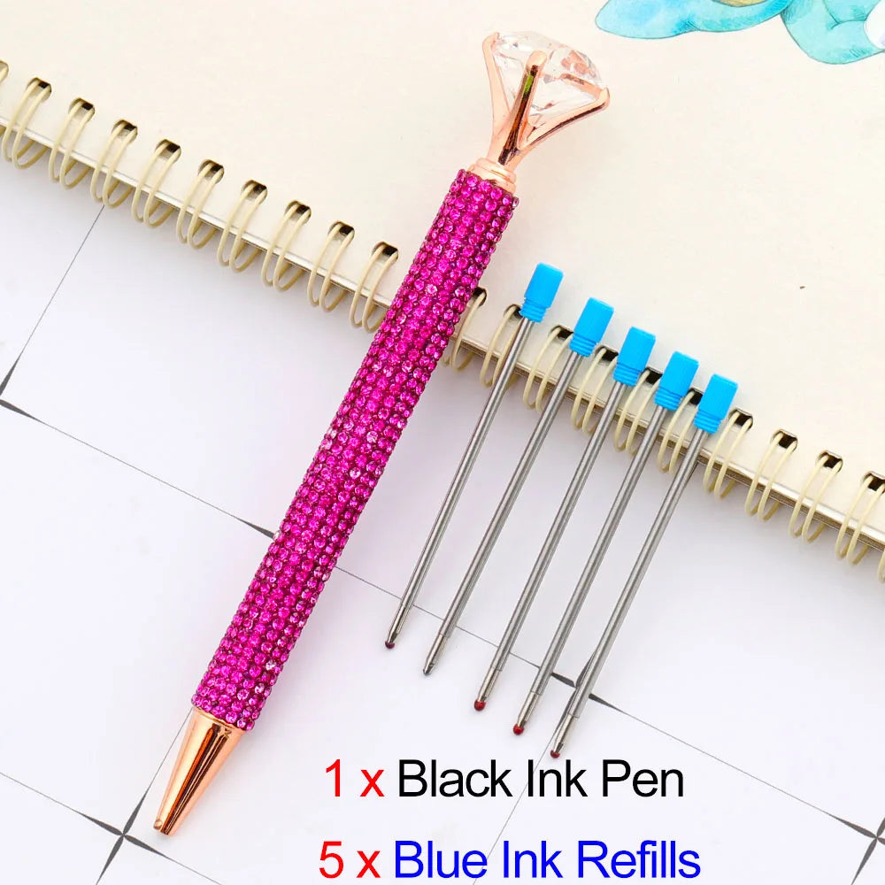 Lytwtw's Luxury Gold Ballpoint Pen Big Diamond Wedding Rose,Metal Stationery School Supplies  1 PCS Pen +5 PCS Refills