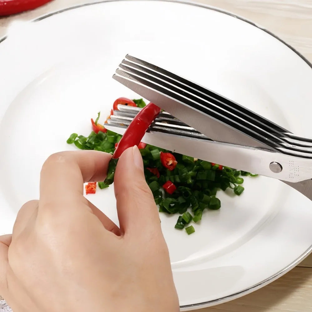 Sharp Muti Layers Stainless Steel Knives Kitchen Scissors Scallion Cutter Herb Laver Spices Onion Cook Cut Scissor Seed Removal