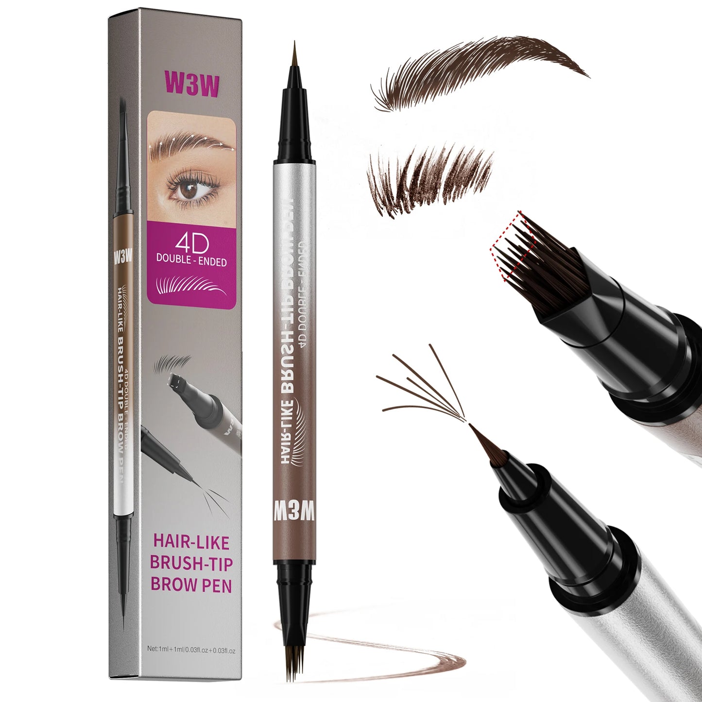 Dual Ended Eyebrow Pencil Waterproof Highly Pigmented Long Lasting Non Smudge 4D Microblading Effect 2 in 1 Liquid Pen