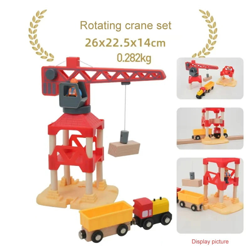 New Wooden Train Tracks Scene Accessories Mountain Tunnel Bridge Crane Tower Compatible ALL Brand Wooden Track Toys For Kids