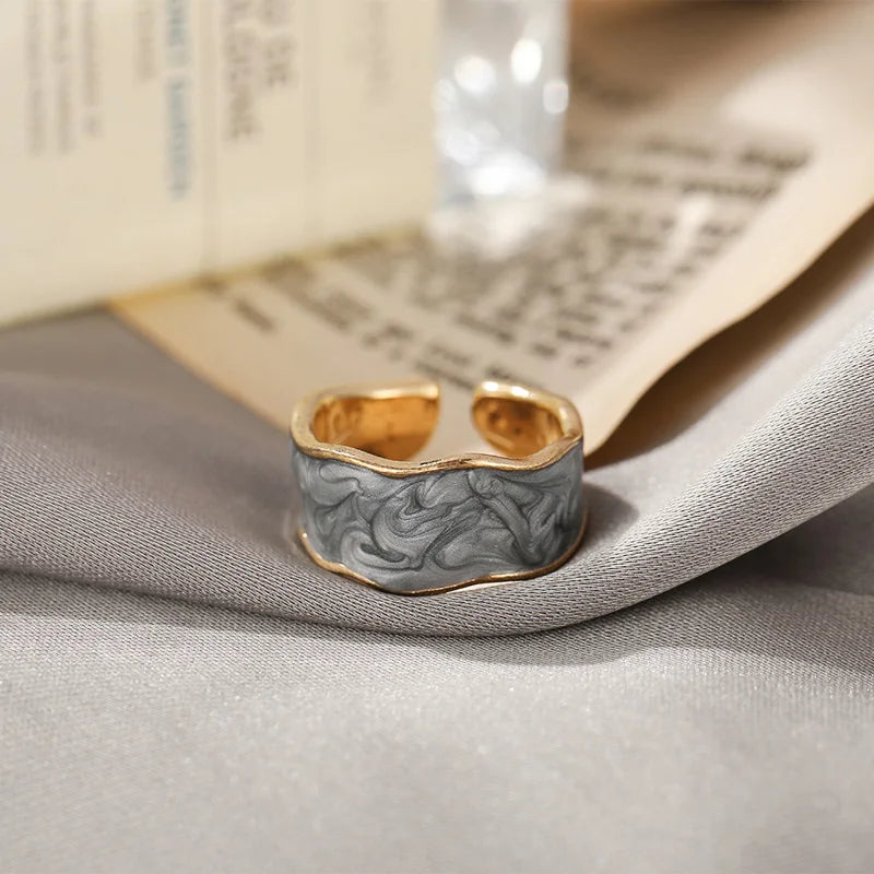 Premium Retro Gold Oil Drip Open Ring - Adjustable Luxury Wedding Jewelry