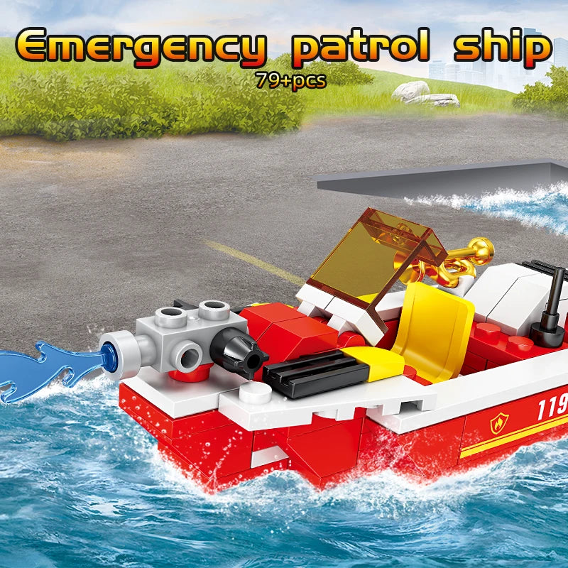 8 in 1 Fire Truck Building Blocks City Scaling Ladder Multifunctional Rescue Vehicle Combination Bricks Toy Kids Holiday Gifts