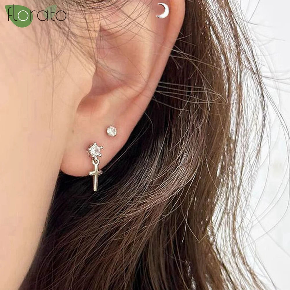 925 Silver Needle Exquisite Zircon Small Earrings Fashion Stud Earrings for Women Anti Allergy Cartilage Puncture Jewelry Gift