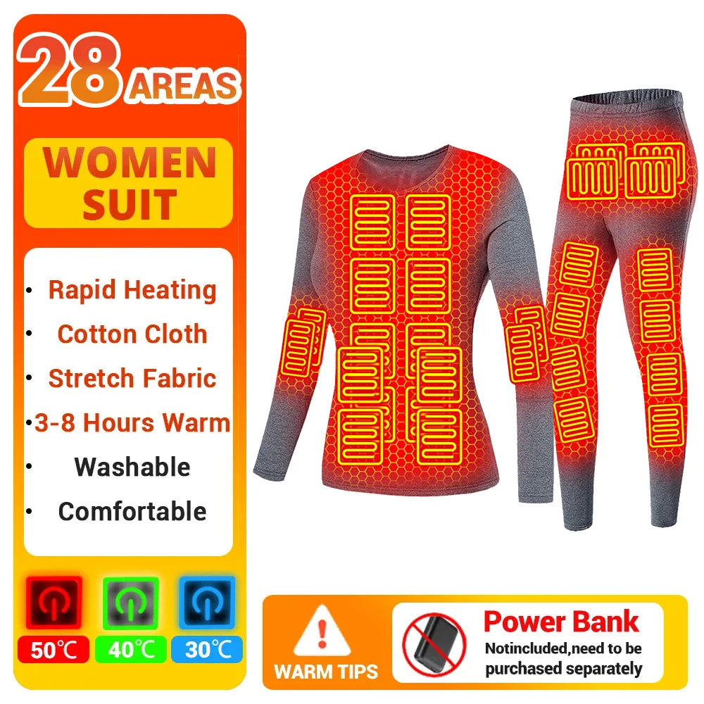 Winter Heated Thermal Underwear Skiwear Heated Jacket Fleece Warm Top Pants USB Electric Heating Clothing