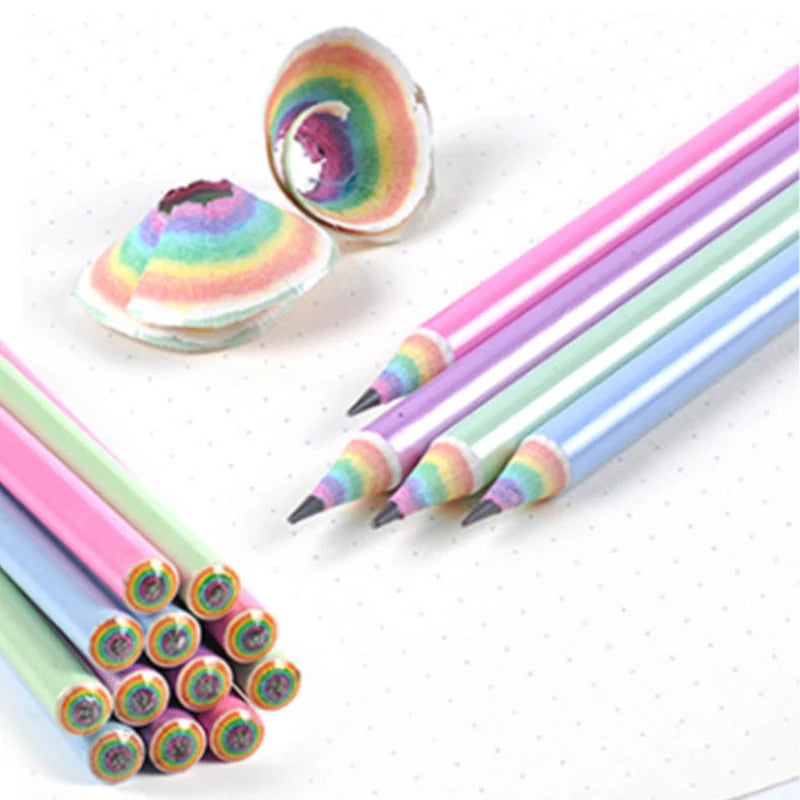 6-8pcs/set Rainbow Paper Pencil HB Environmentally Friendly for Creative Simplefor Writing and Painting Pencil School Stationery