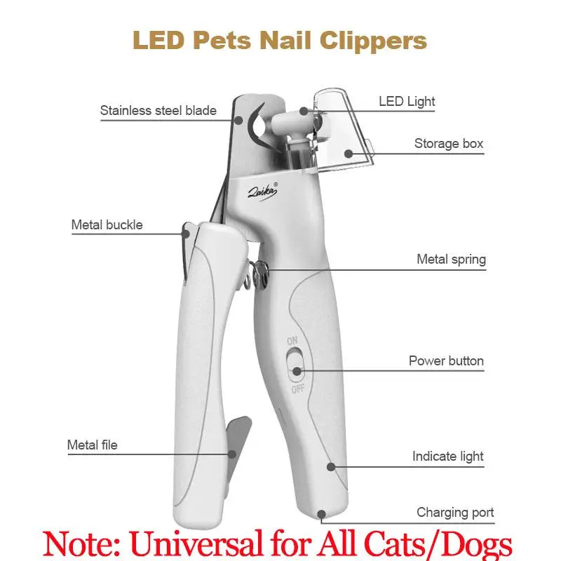Pet Nail Clipper with LED Light Dog Cat Claw Blood Line Scissors Multifunction Nail Trimmer Pet Cleaning Grooming Supplies
