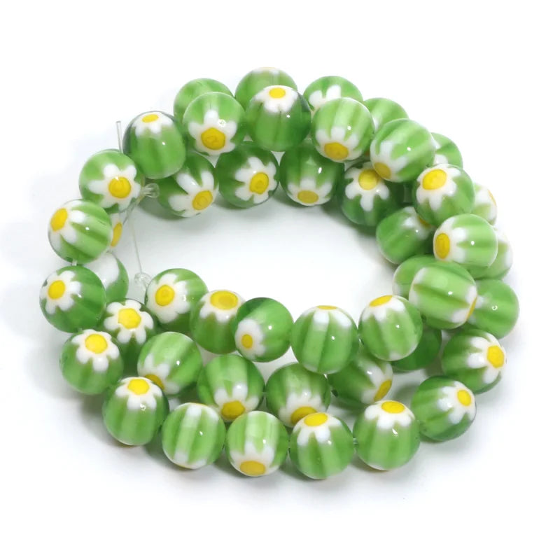 46pcs 8mm Murano Lampwork Flower Round Glazed Glass Beads For Jewelry Making Diy Bracelet Necklace Handmade Crafts Accessories