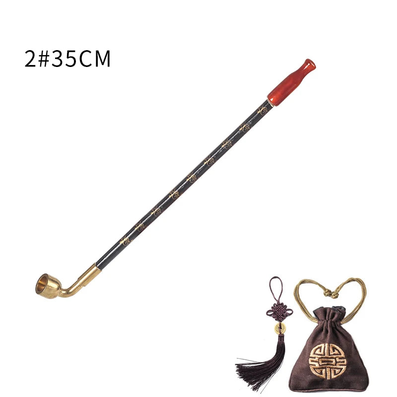 Chinese long stem Vintage tobacco smoking pipes wood Red jade cigarette holder Pipes Smoking With Tobacco bag Pendant S/M/L/XL