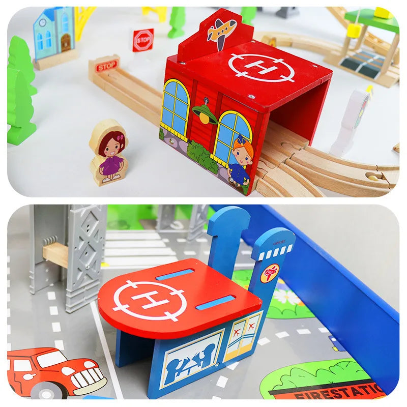 Wooden Track Accessories Beech Wood Railway Train Track Bridge Station Parts fit For All Brands Wooden Tracks Toys For Kids